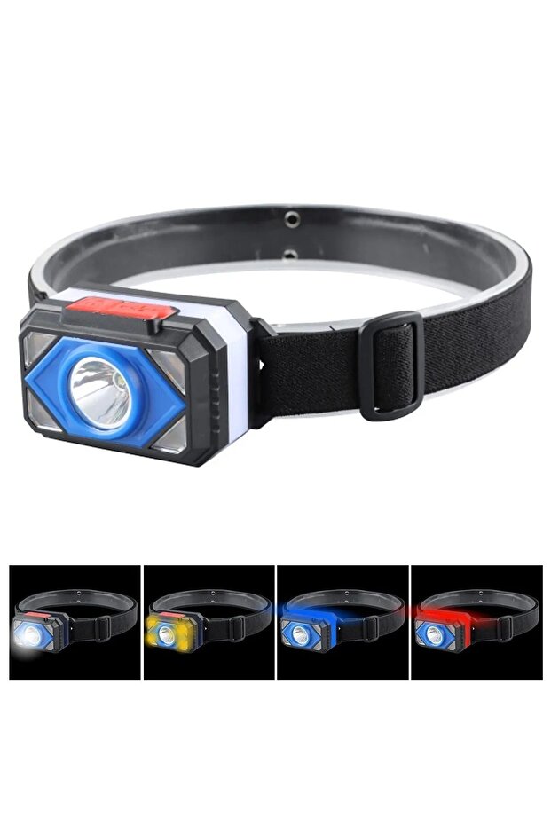 KAFA FENERİ  COB LED + SARI MAVİ KIRMIZI IŞIK ÇAKARLI ŞARJLI HY-003 - 2