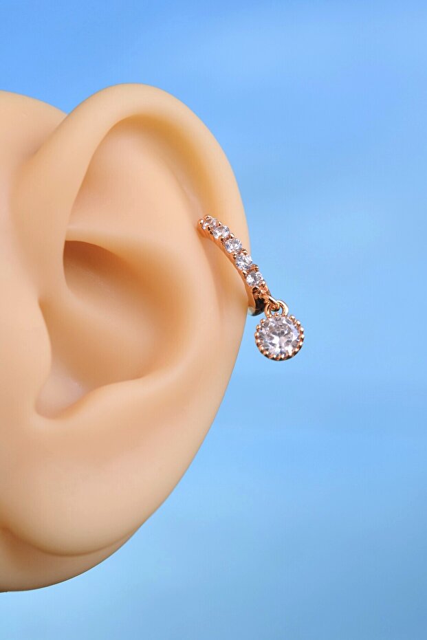Tektaş Sallantılı Helix Küpesi Mini Taşlı Küpe Piercing Tek Adet - 5