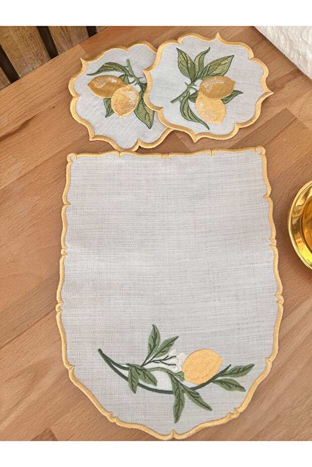 Lemon Motif Cocktail and Presentation Napkin Set of 3