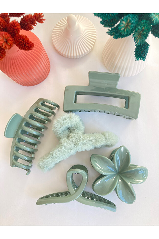5-Piece Lotus-Bow-Rectangle-Plush Claw Clip Set