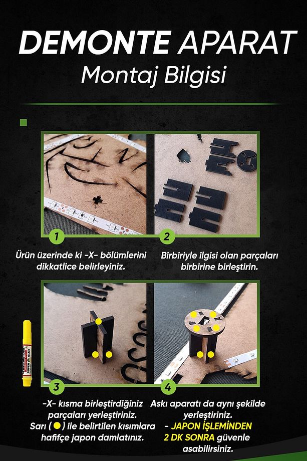 Itfaiye Led Işıklı Ahşap, Mdf Duvar Süsü, Duvar Dekor Tablo Aksesuar - 6