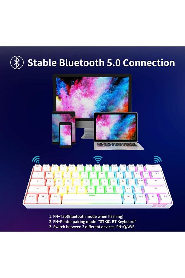 STK61 Brown Switch Pudding Keycap Kablolu & Bluetooth Çift Mod Mekanik Klavye - 6