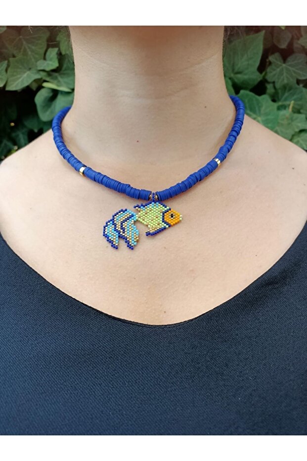 Fimo Ve Miyuki Örme Balık Kolye - 1