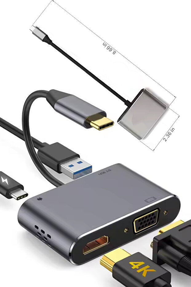 Type-C HDMI VGA USB 3.0 Dönüştürücü 4 In 1 Video Dönüştürücü Çoklu Type-C Monitör Dönüştürücü - 4