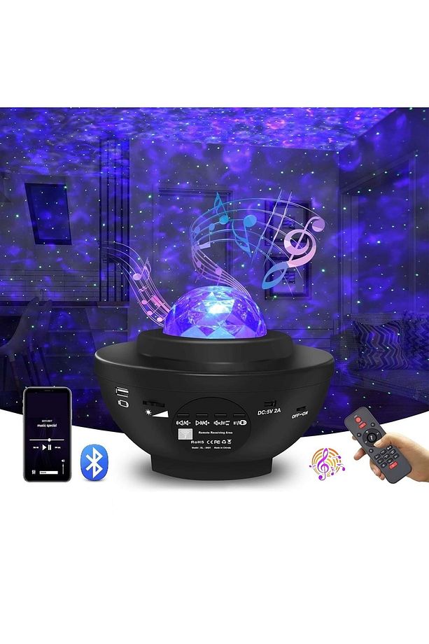 Led Yıldız Bluetooth Hoparlör Usb Projektör Okyanus Dalgası 21 Modlu Gece Lambası - 1