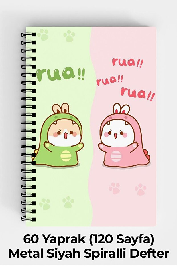 Sweet Couple Dinosaur Design A5 Spiral Hard Cover Notebook 120 Sheets