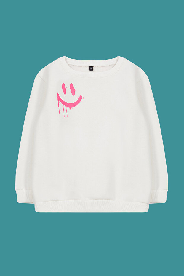 Ekru*001 Erkek Çocuk Sırt Baskılı Bisiklet Yaka Pamuklu Örme Sweatshirt TKDAW25SW00015 - 2