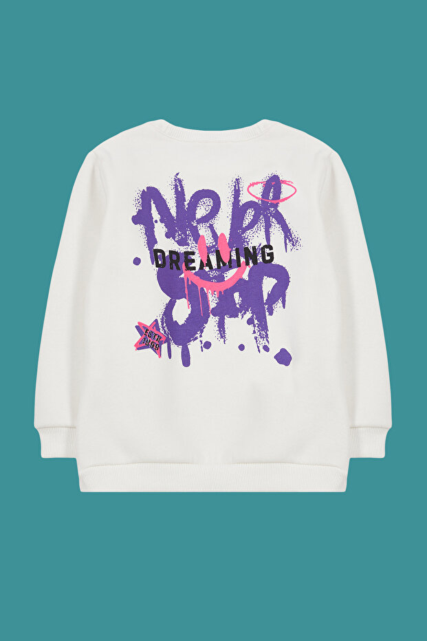 Ekru*001 Erkek Çocuk Sırt Baskılı Bisiklet Yaka Pamuklu Örme Sweatshirt TKDAW25SW00015 - 1