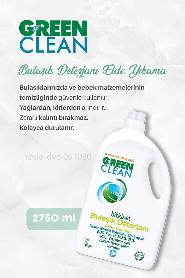 2 Adet Green Clean Bitkisel Bulaşık Deterjanı Portakal Yağlı 2750 ml ve ROSIE - 2