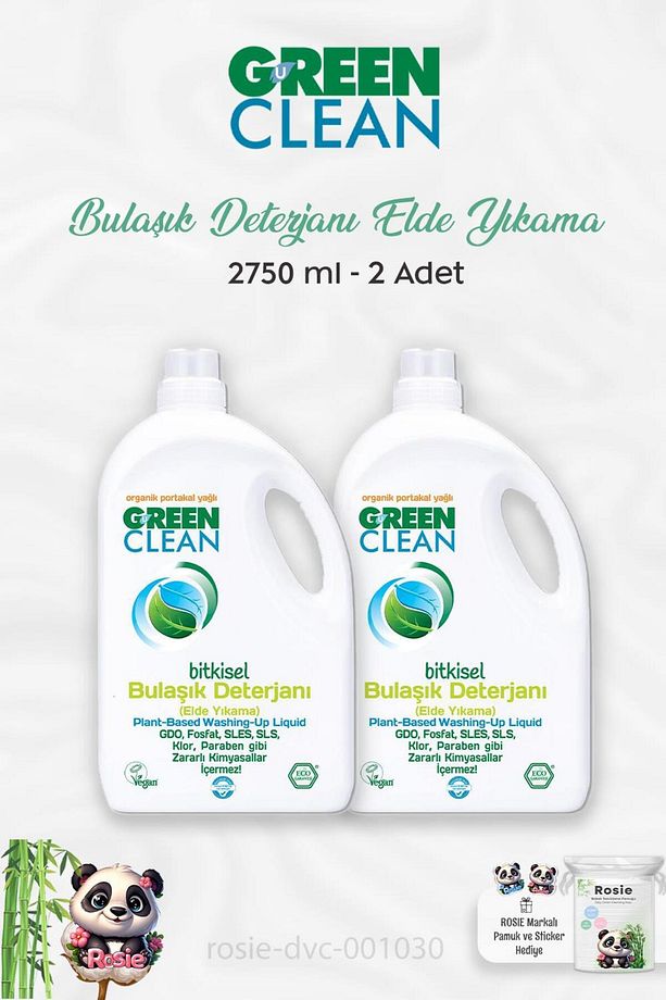 2 Adet Green Clean Bitkisel Bulaşık Deterjanı Portakal Yağlı 2750 ml ve ROSIE - 1