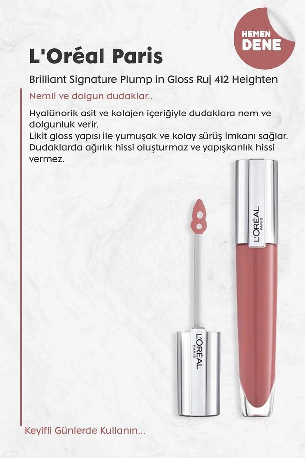 3 Adet Brilliant Signature Plump In Gloss Ruj 412 Heighten Ve Rosıe - 2
