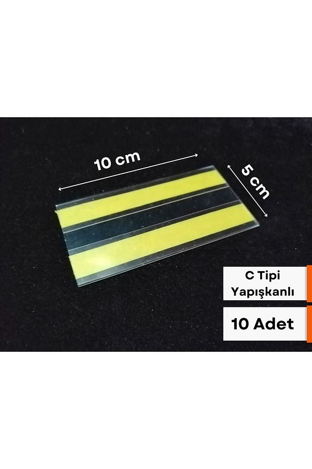 10 Adet C Tipi 5x10 Cm Depo Ürün Etiketliği Şeffaf Yapışkanlı Etiketlik Isimlik Raf Fiyat Etiketliği - 1