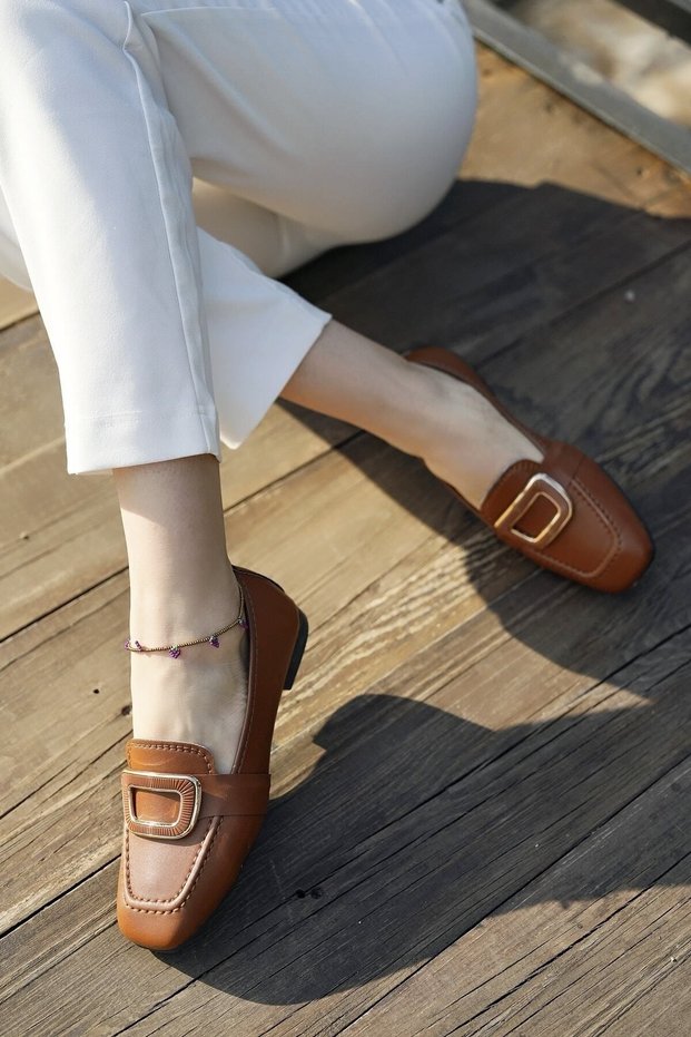 Women's Buckle Detailed Ballet Ballerina Light Comfortable Sole Casual Shoes