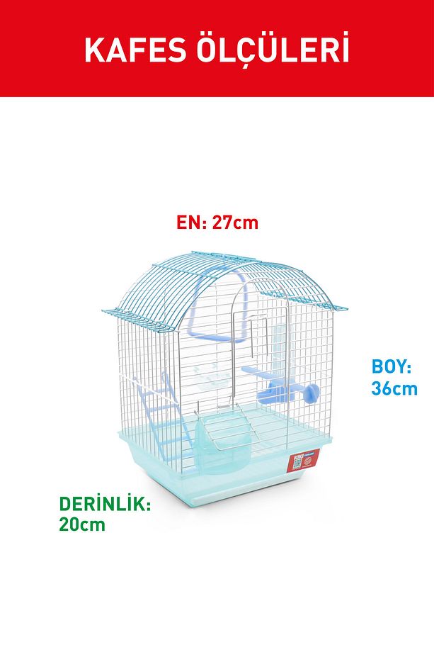 Kuş Kafesi - Tek Kapılı, Tek Yemlikli, Full Aksesuarlı Kafes - 36cm(Y) - 27cm(G) - 20cm(D) - 1110 - 3