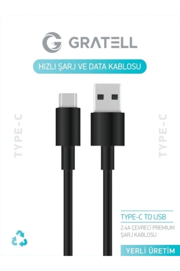 Usb-a To Usb-c 2,4 - Tpe / Siyah 1 Metre Hızlı Şarj Kablosu - 1