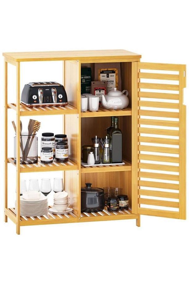 Bambu Masif 3 Raflı Tek Kapaklı Çok Amaçlı Düzenleyici organizer dolap Kahverengi Db-0005 - 5