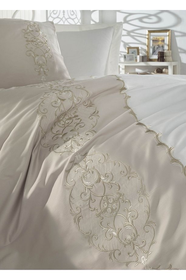 Vita Pamuk Saten Çift Kişilik Nevresim Takımı - Elegance Bej - 2