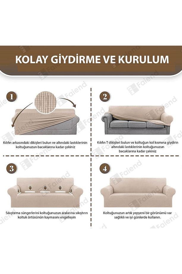 Likrali Esnek 3 Kişilik Vizon Lastikli Kanepe Örtüsü | Lastikli Koltuk Örtüsü | koltuk kılıfı - 6