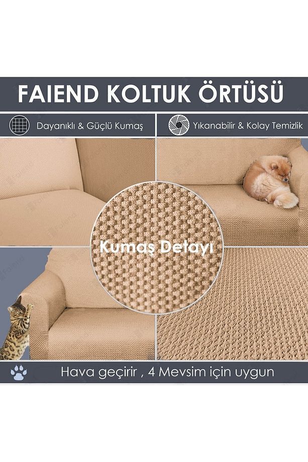 Balpeteği 3+3+1+1 sütlükahve lastikli kanepe örtüsü |lastikli koltuk örtüsü | koltuk kılıfı takımı - 3