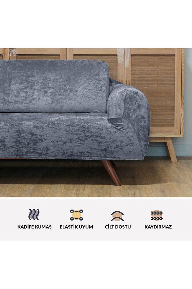 Kadife 3 kişilik koltuk örtüsü Lastikli Kanepe Örtüsü | Lastikli Koltuk Örtüsü | Koltuk Kılıfı - 6