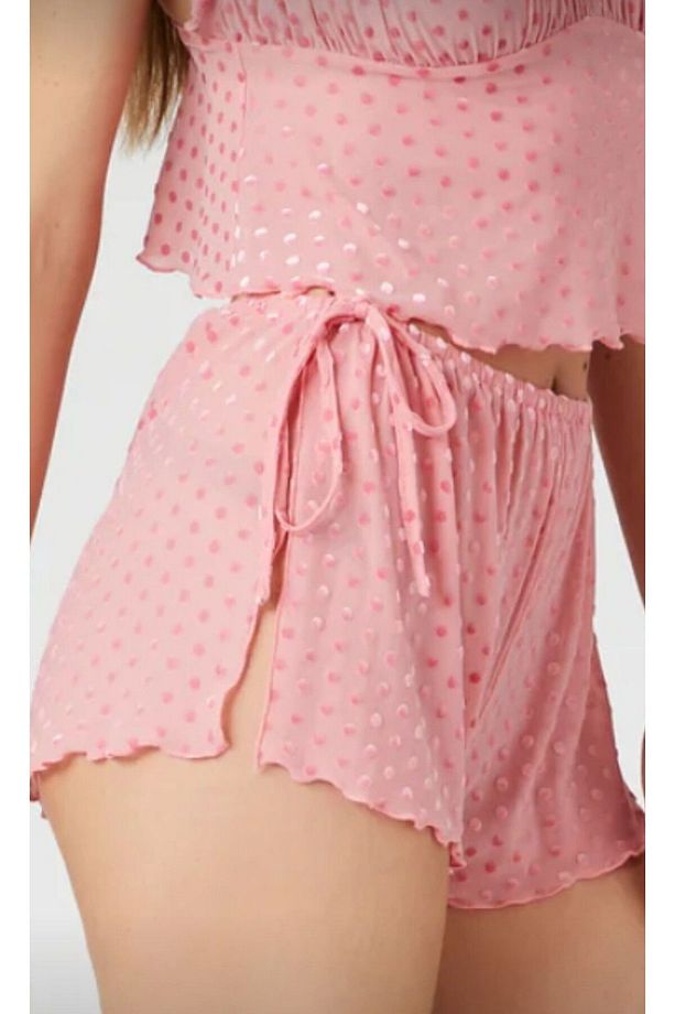 File Pijama Takımı ,Beli lastikli ve İpli,Yanları yırtmaçlı Şort, - 1