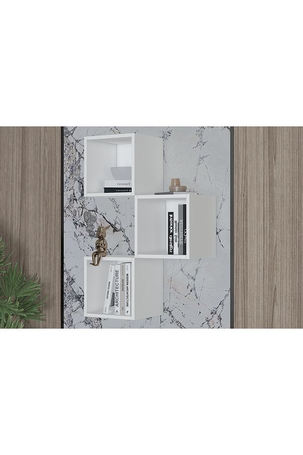 Eva 3 Raflı Modern Beyaz Duvar Rafı - 3