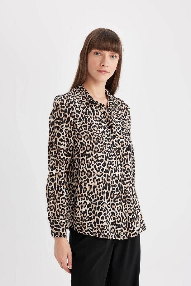 Regular Fit Leopar Desenli Uzun Kollu Gömlek I8266az24au - 4