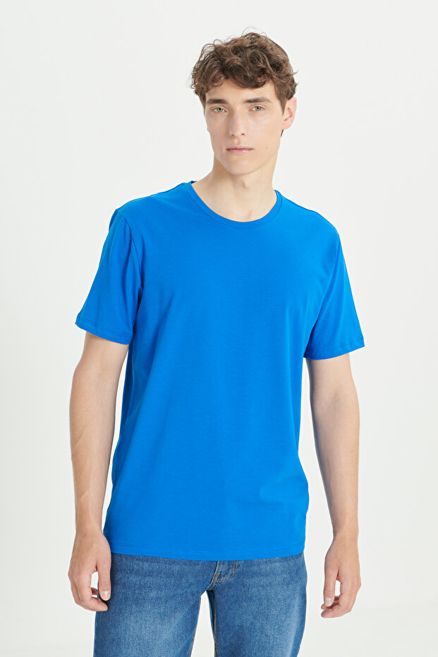 Men's Cobalt Blue 360 Degree Stretch Slim Fit Crew Neck T-Shirt