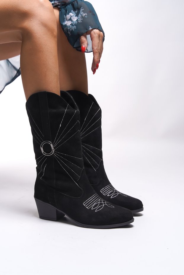 Ezauviah Women's Embroidered Western Boots 001289 Black Suede