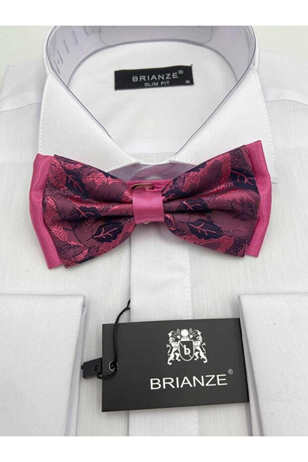 Pembe Çiçek Desenli Papyon - 1