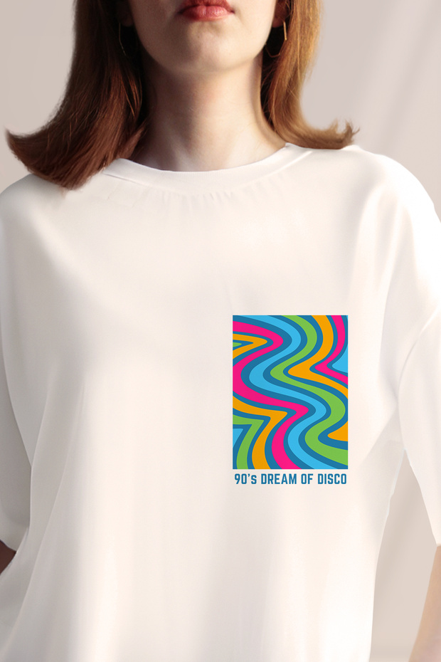 Women's Printed Dream Disco Retro Pocket Printed Oversize T-Shirt