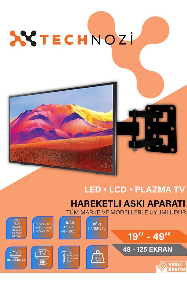 Tüm Markalar Ile Uyumlu Televizyon Duvar Asma Aparatı 19'' 49'' Led-lcd Hareketli Askı Aparatı - 2