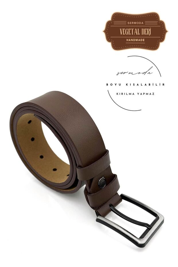 38 mm Vegetal Leather Plain Denim Belt Brown
