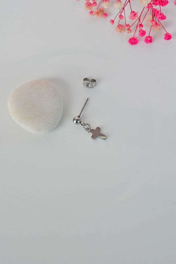 Cerrahi Çelik Haç Piercing Kıkırdak Helix Minimal Küpe Cross Küpe - 3