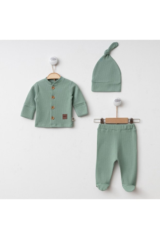Newborn Baby Unisex Waffle 3-Piece Set with Gloves, Booties and Hat for Girls and Boys