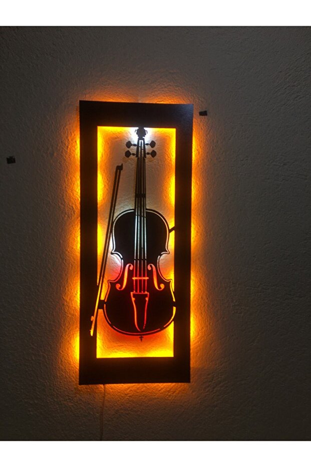 Keman Led Işıklı Ahşap Tablo 70x28cm