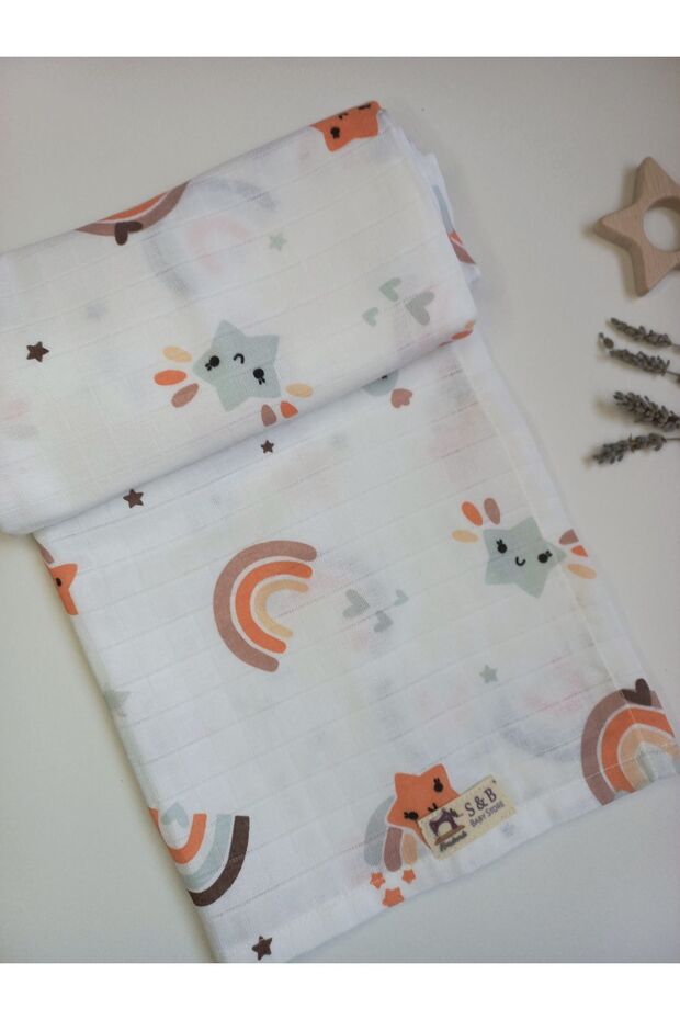 Rainbow Muslin Blanket 75X90 Organic Multi-Purpose Muslin Baby Blanket