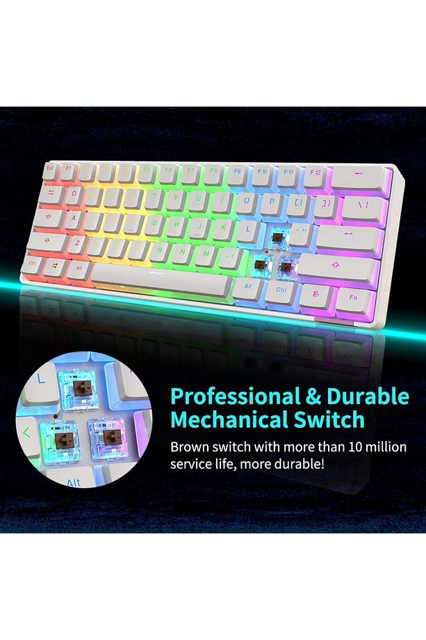 STK61 Brown Switch Pudding Keycap Kablolu & Bluetooth Çift Mod Mekanik Klavye - 3