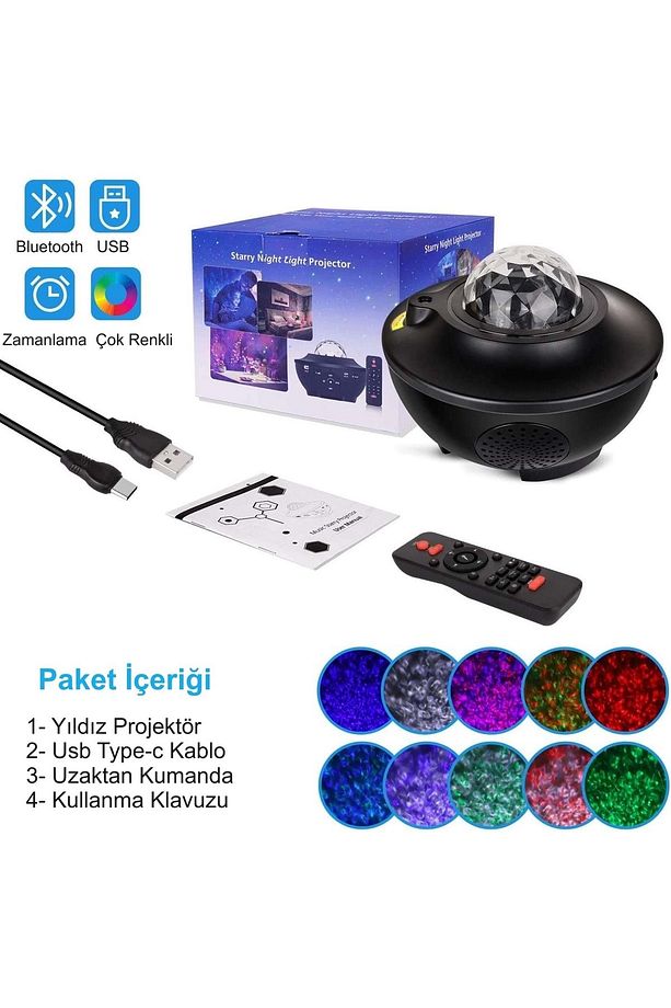 Led Yıldız Bluetooth Hoparlör Usb Projektör Okyanus Dalgası 21 Modlu Gece Lambası - 8