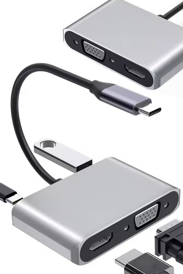 Type-C HDMI VGA USB 3.0 Dönüştürücü 4 In 1 Video Dönüştürücü Çoklu Type-C Monitör Dönüştürücü - 2