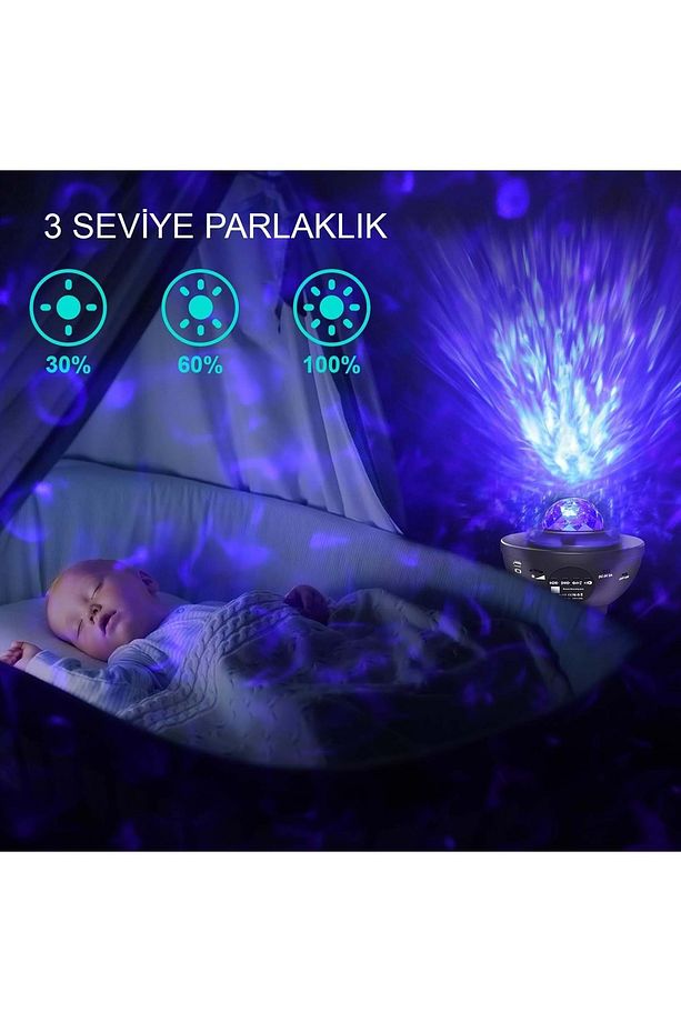 Led Yıldız Bluetooth Hoparlör Usb Projektör Okyanus Dalgası 21 Modlu Gece Lambası - 5