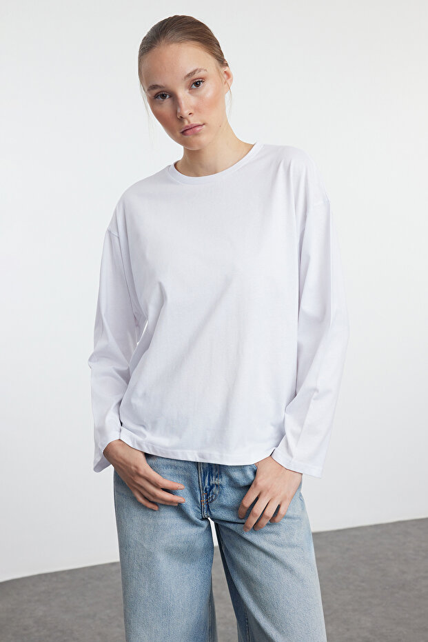 Siyah-Beyaz 2'li Paket %100 Süprem Oversize/Geniş Kesim Örme T-Shirt TWOAW25TS00004 - 4