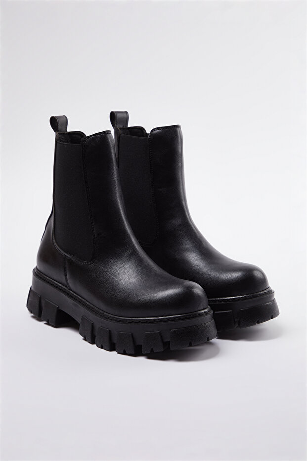 Fekete elasztikus fogazott lapos vastag talpú Chealsea női csizma TAKAW25BO00020 - 3