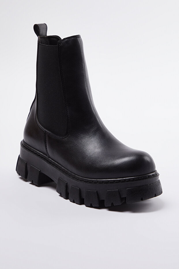 Fekete elasztikus fogazott lapos vastag talpú Chealsea női csizma TAKAW25BO00020 - 5