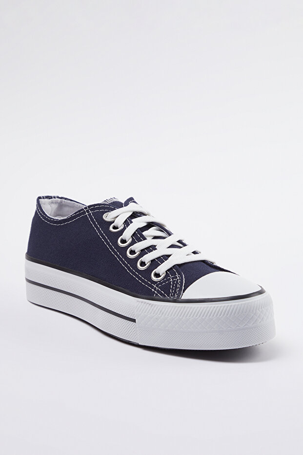 Wysokie podeszwy, granatowe, damskie buty sportowe - sznurowane Takaw25sn00001 - 2