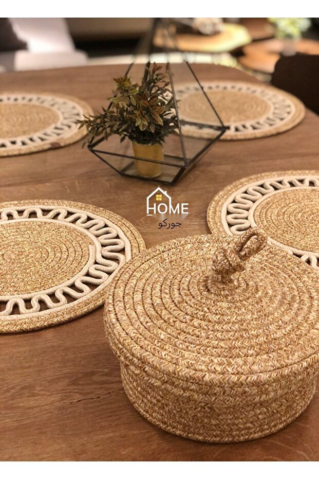 4 Pieces of Tableware, 1 Piece of Bread Basket, Jute Plate, Placemat, Plate, Bread Basket