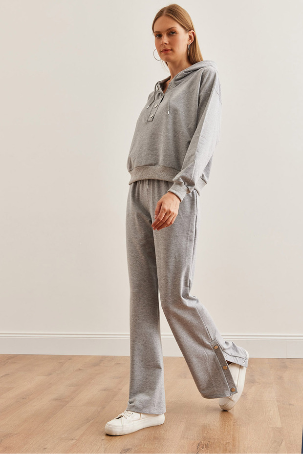 Women's Gray Snap Detailed Tracksuit Set Etkm- 0000068