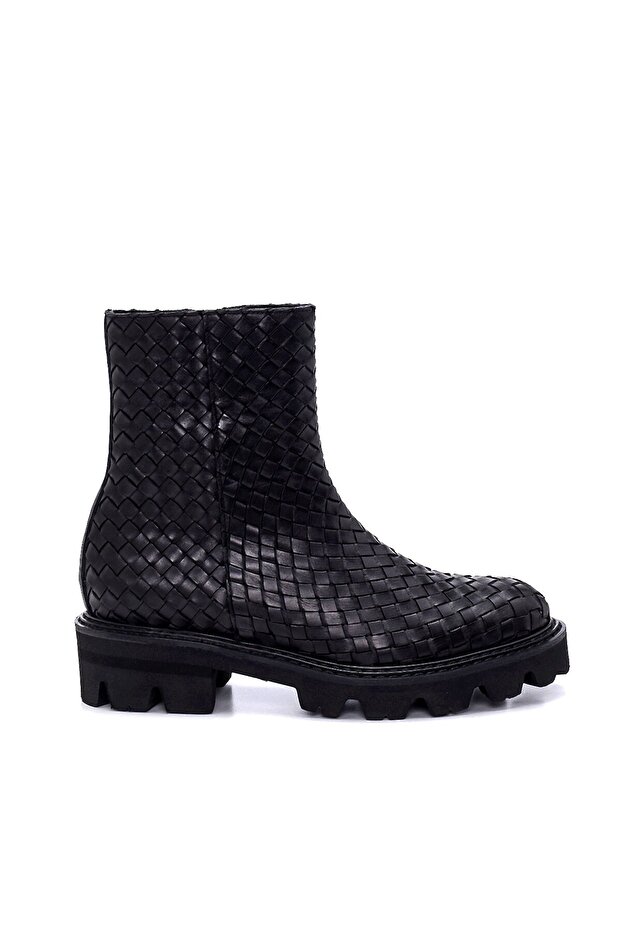 Feny Siyah Deri Kadın Düz Bot - 1