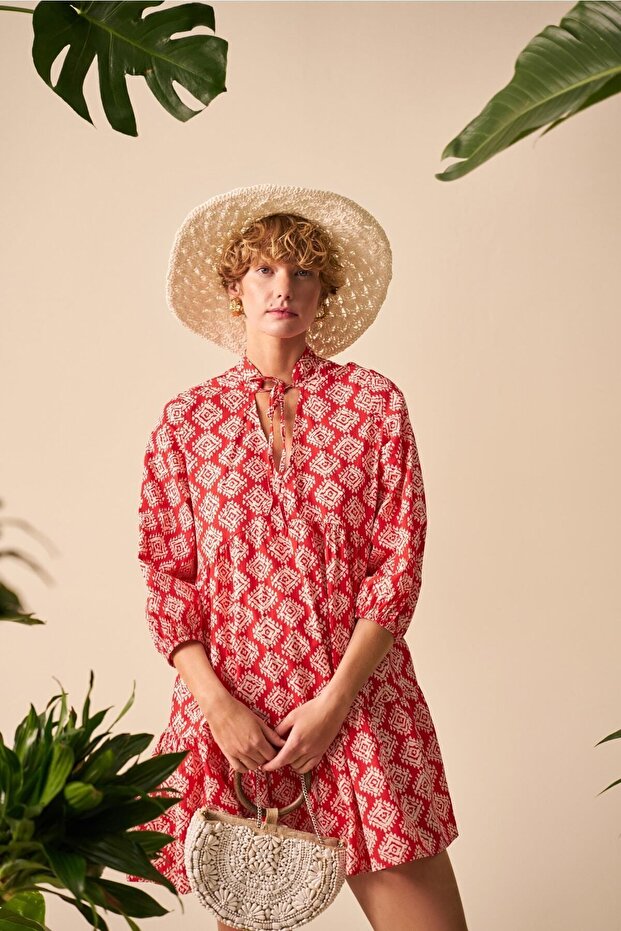 Kadın Desenli Mini Elbise - 5