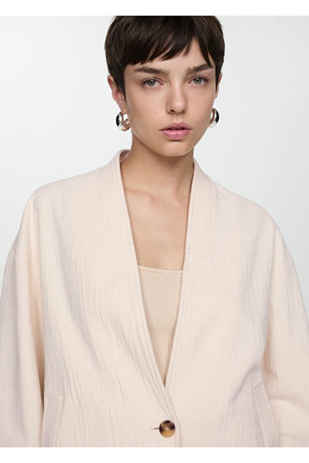 V Yakalı Pamuklu Ceket - 5